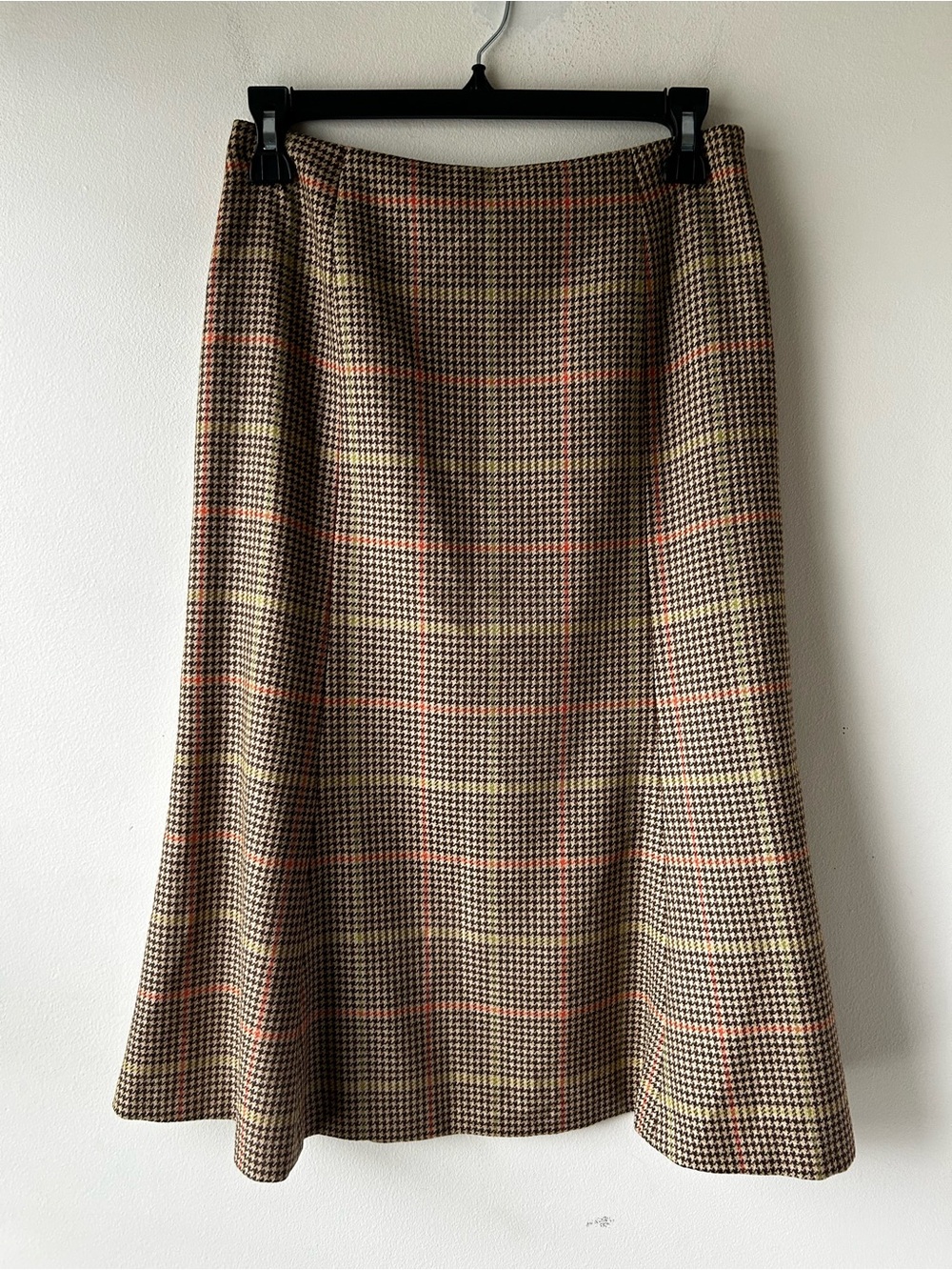 Vintage Old Money Heritage Talbots Wool Midi Flare Skirt Houndstooth Plaid 4